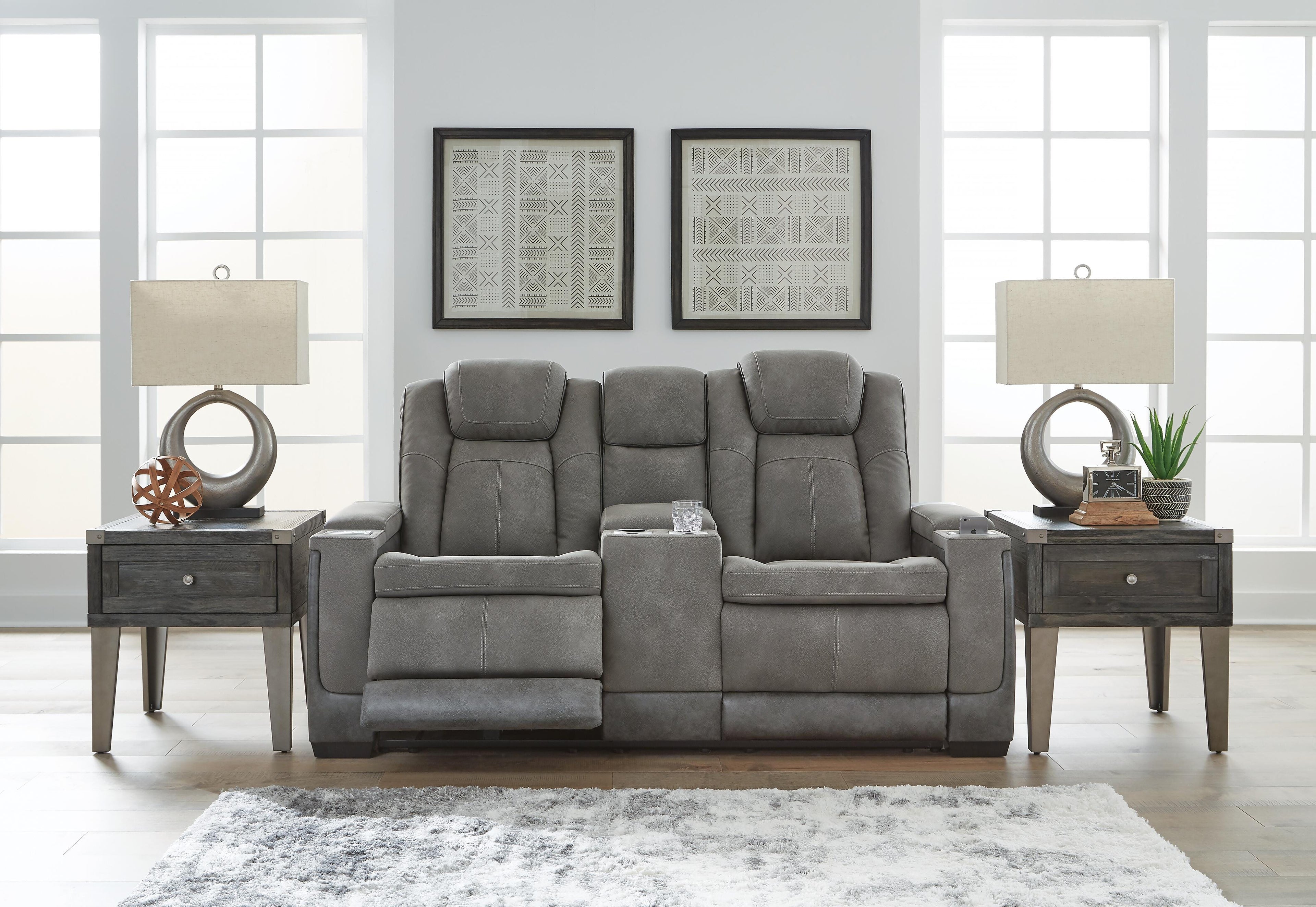 Next-Gen Durapella Power Reclining Loveseat with Console (Black/Gray) 2