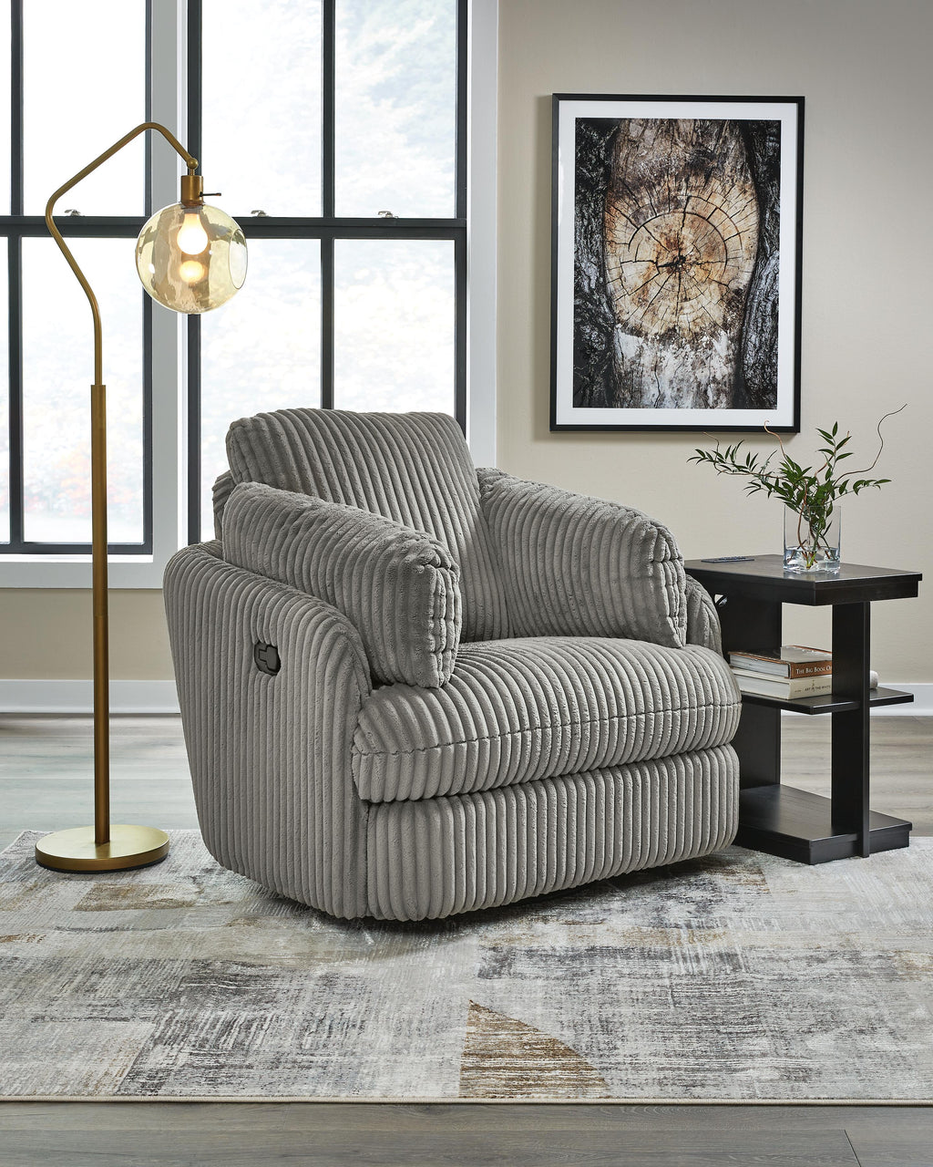 Tie-Breaker Swivel Glider Recliner (Black/Gray)