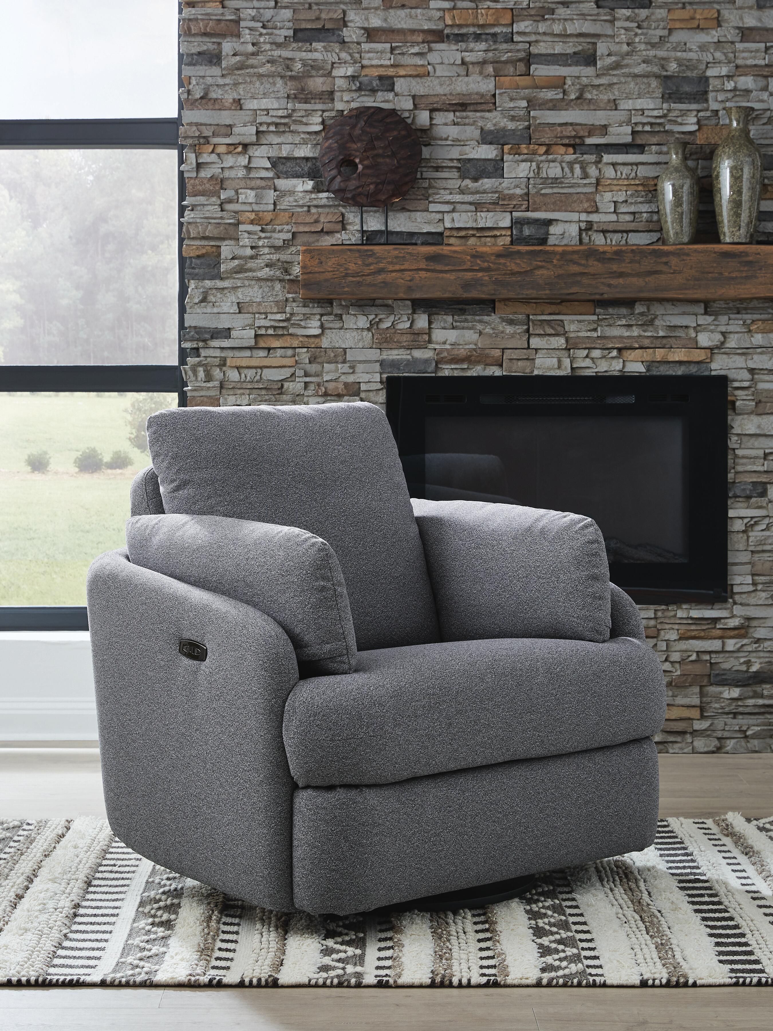 Alainmont Next-Gen Nuvella Swivel Power Recliner (Black/Gray)