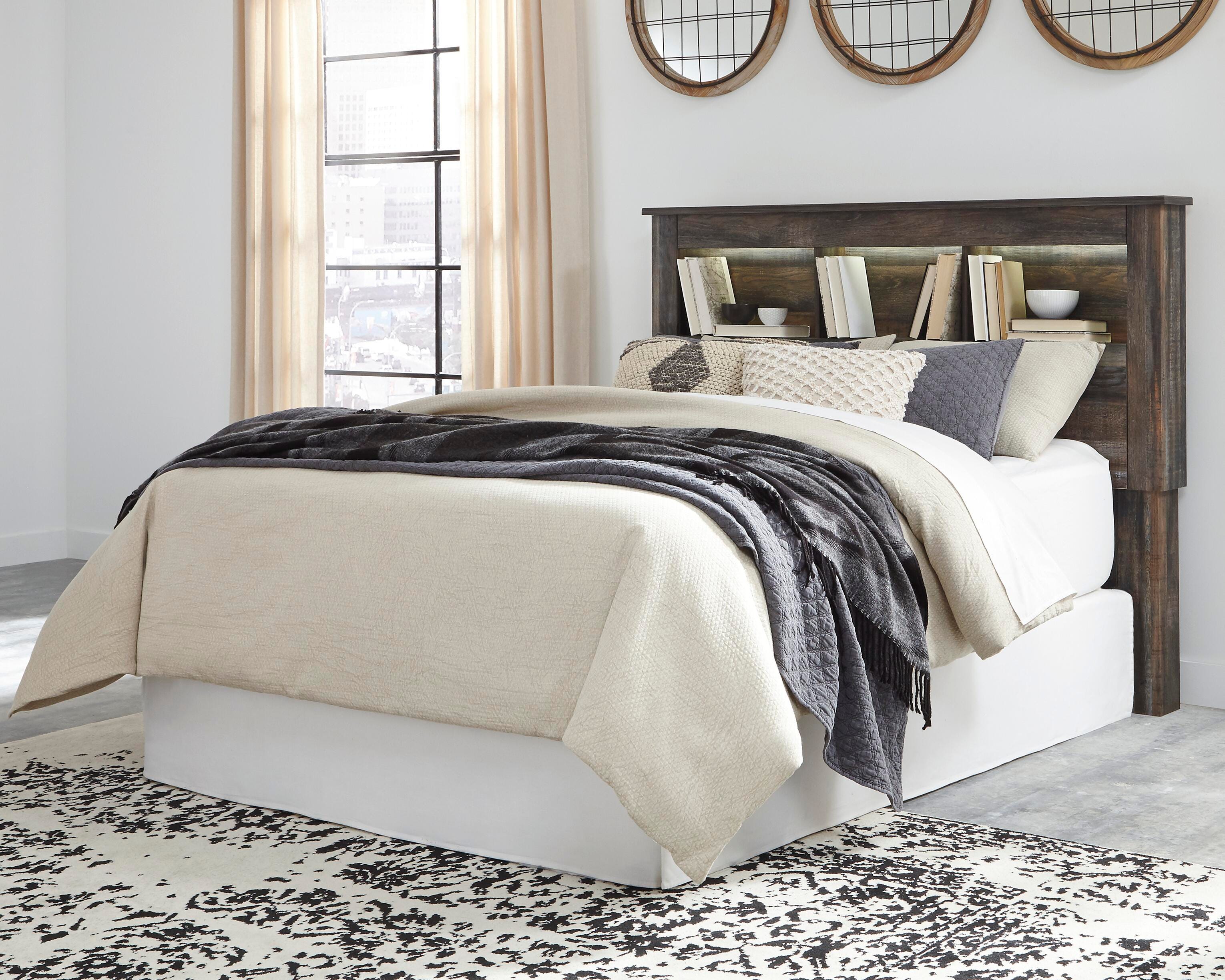 Drystan Bookcase Headboard (Brown/Beige)