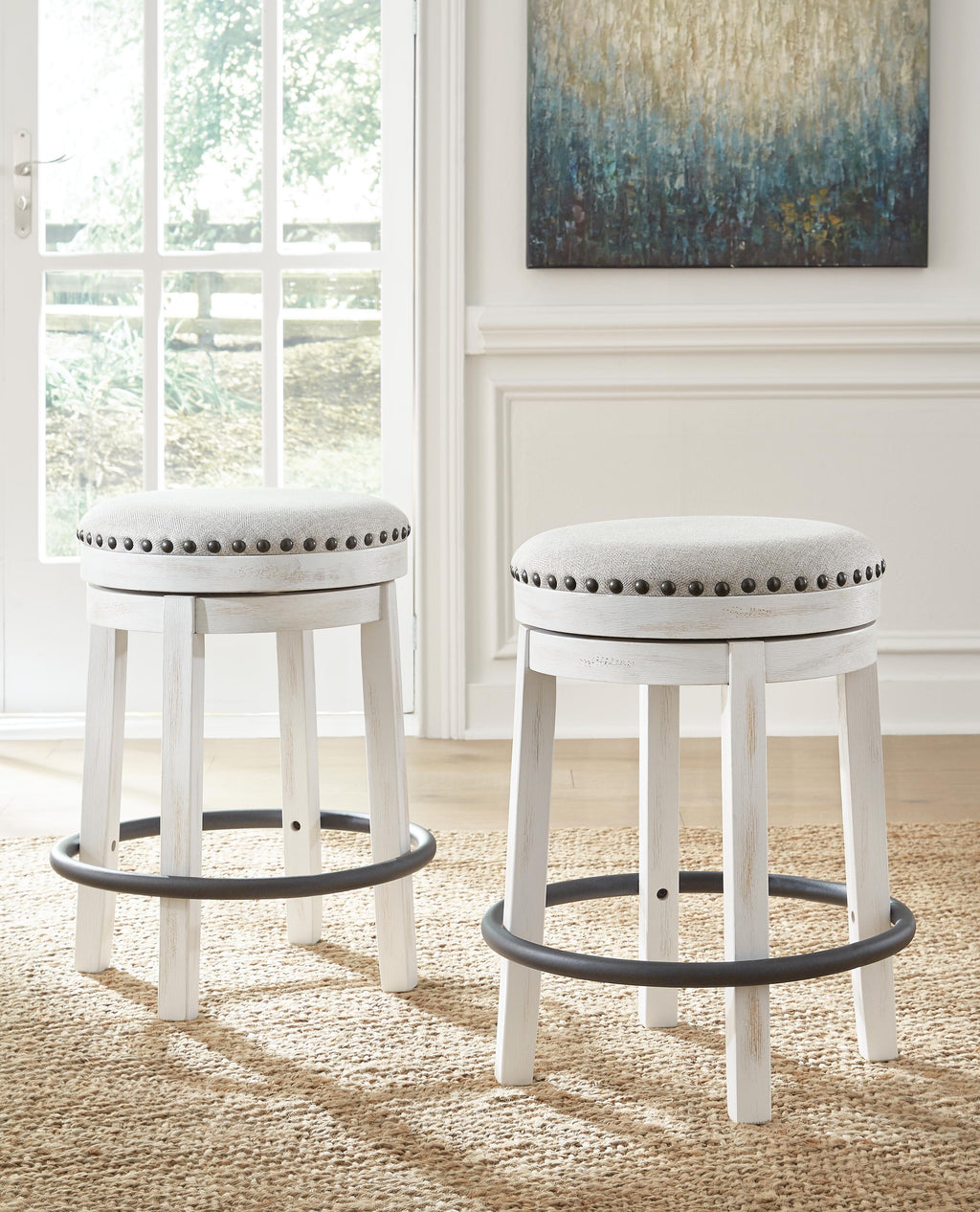 Valebeck Counter Height Stool (White/Gray)