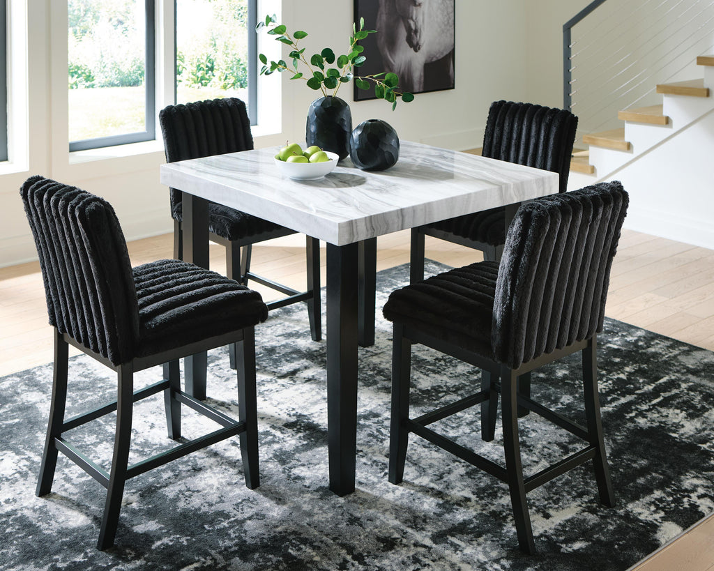 Mervannie Counter Height Dining Table and Barstools