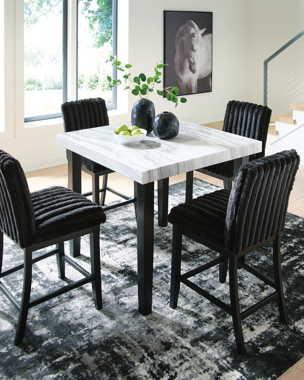 Mervannie Counter Height Dining Table and Barstools