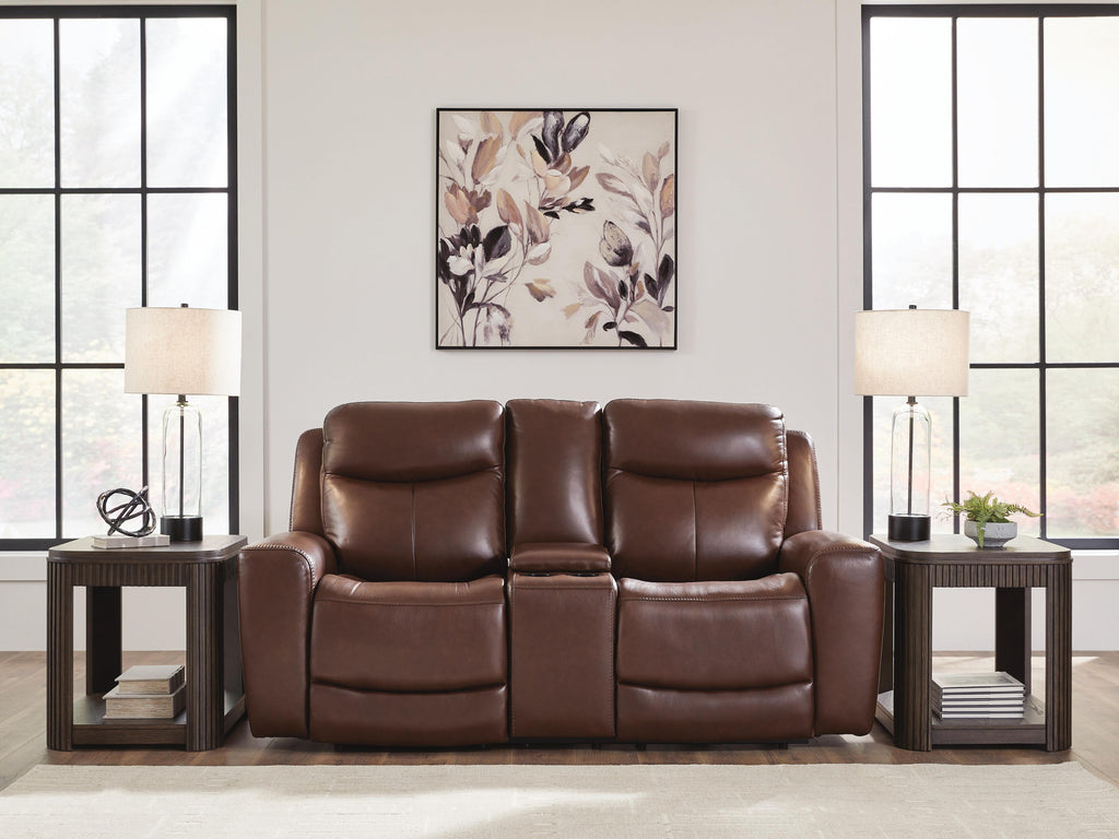 Bexhurst Power Reclining Loveseat with Console (Mahogany)