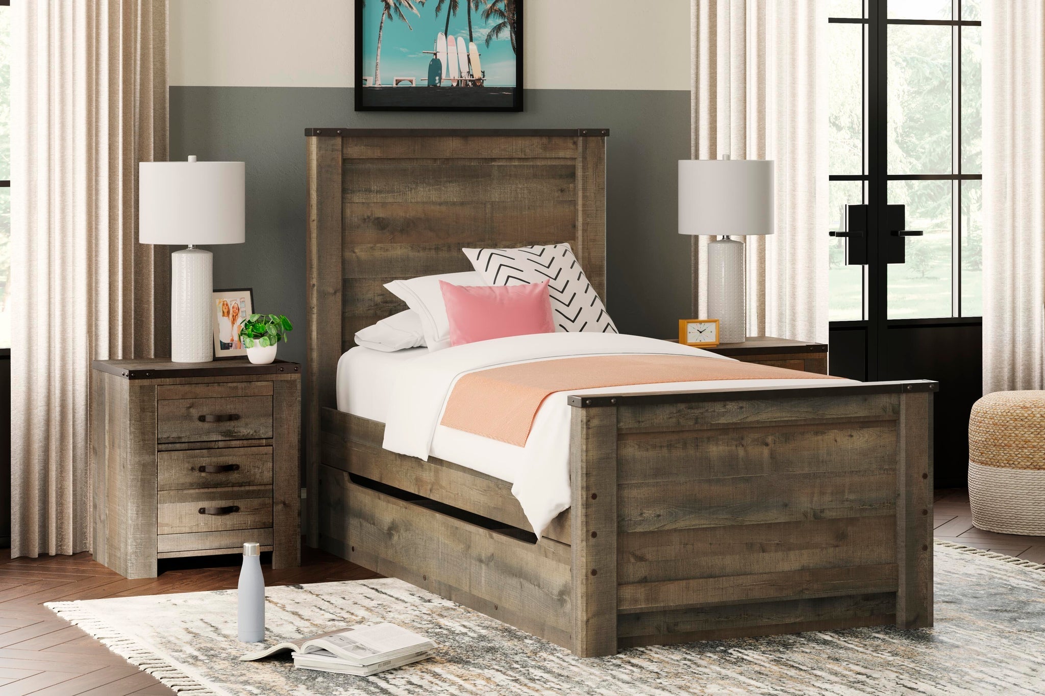 Trinell Panel Bed with 1 Large Storage Drawer