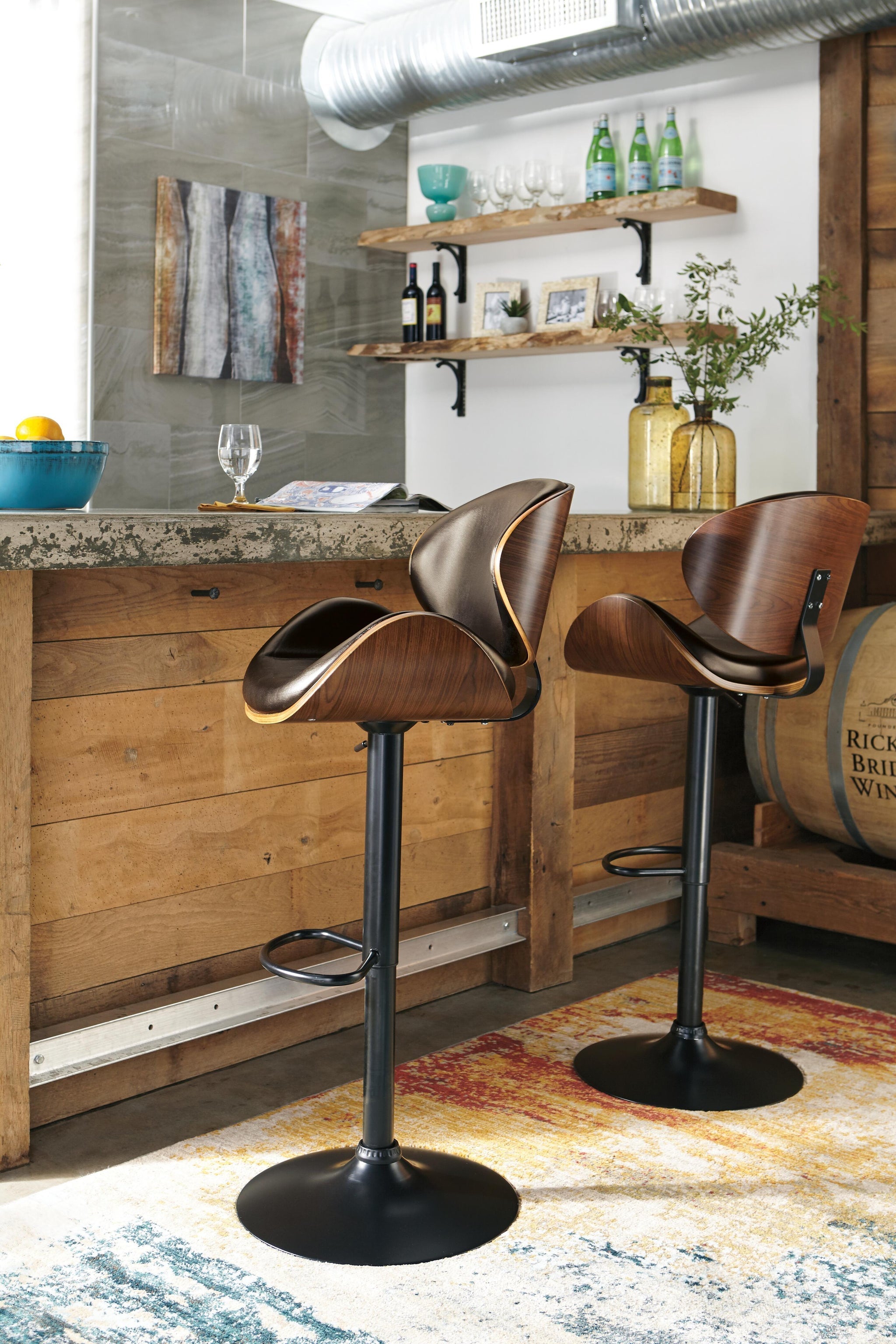 Bellatier Adjustable Height Bar Stool (Brown/Beige)