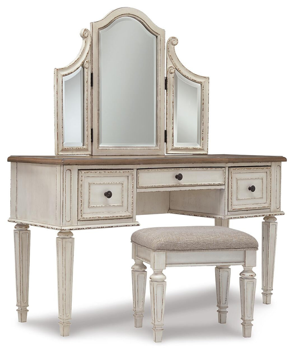 Realyn Vanity and Mirror with Stool
