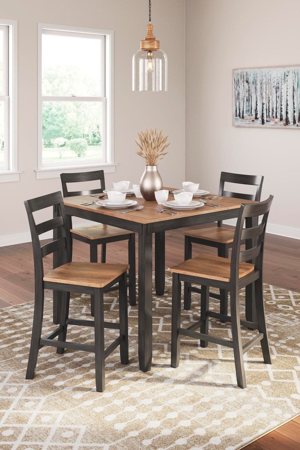 Gesthaven Counter Height Dining Table and 4 Barstools