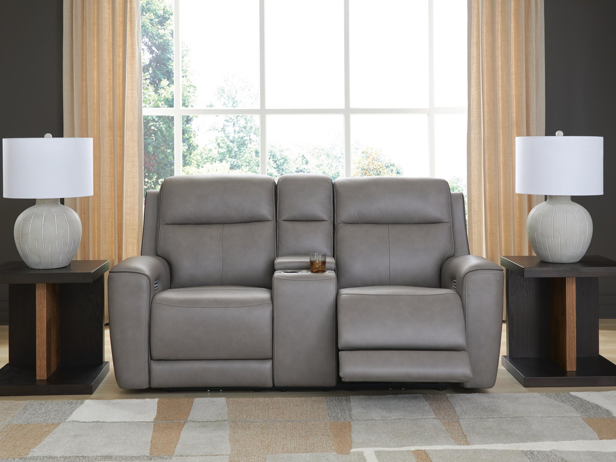 5Z-Comfort Power Reclining Loveseat with Console (Black/Gray)