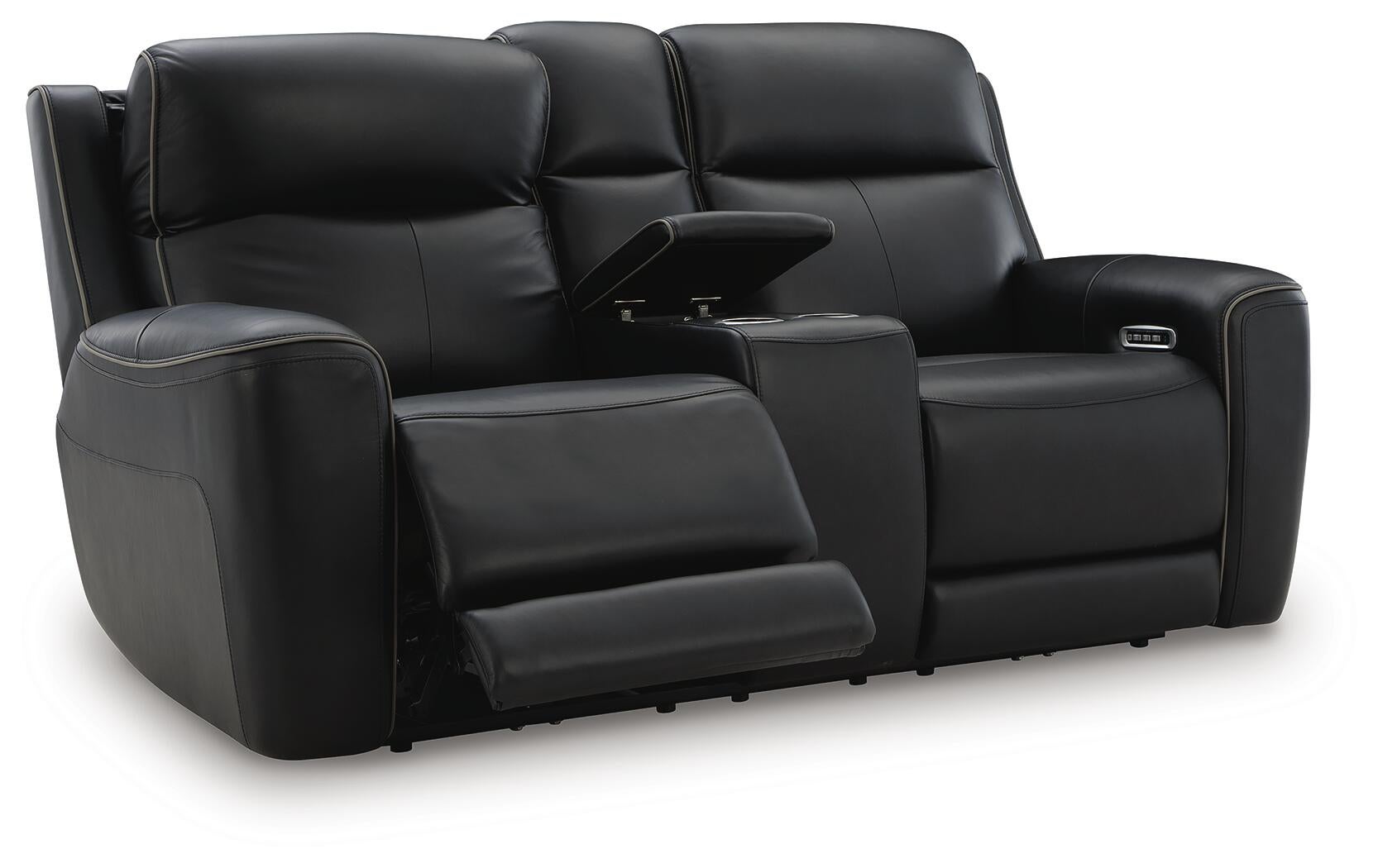5Z-Comfort Power Reclining Loveseat with Console (Black/Gray)
