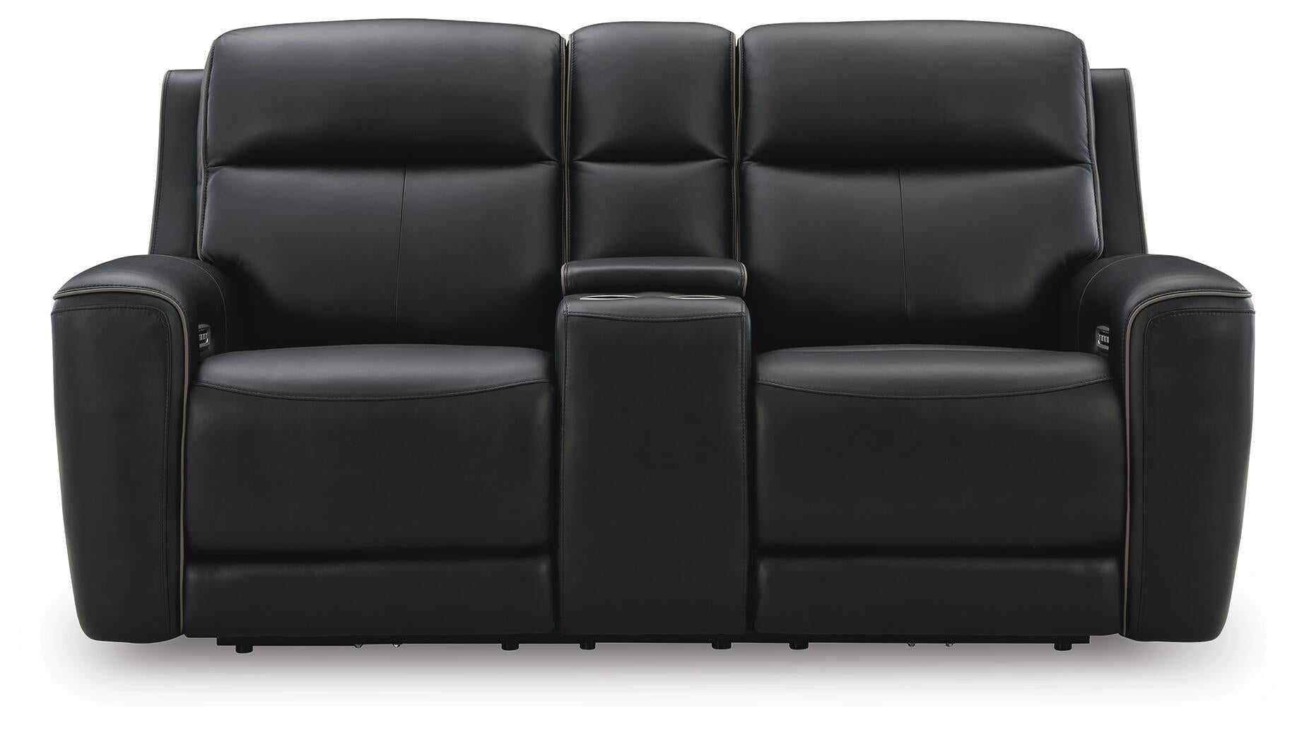 5Z-Comfort Power Reclining Loveseat with Console (Black/Gray)