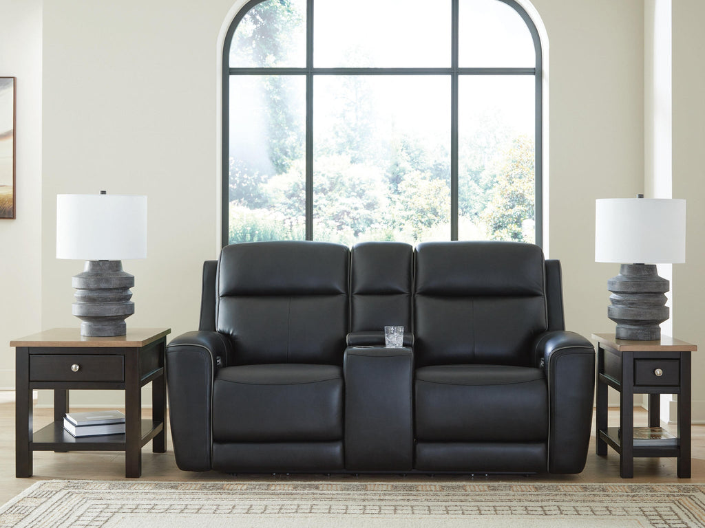 5Z-Comfort Power Reclining Loveseat with Console (Black/Gray)