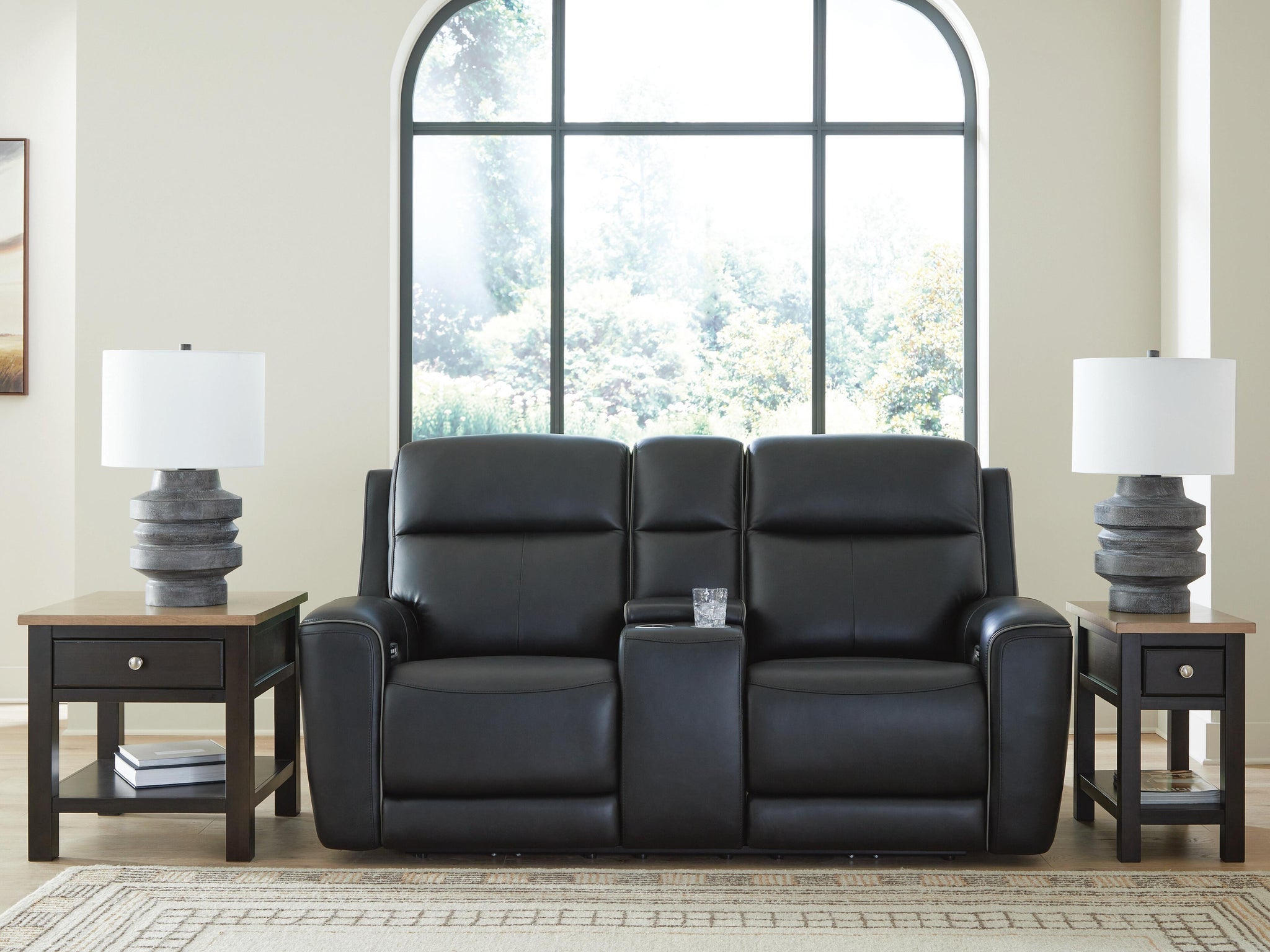 5Z-Comfort Power Reclining Loveseat with Console (Black/Gray)