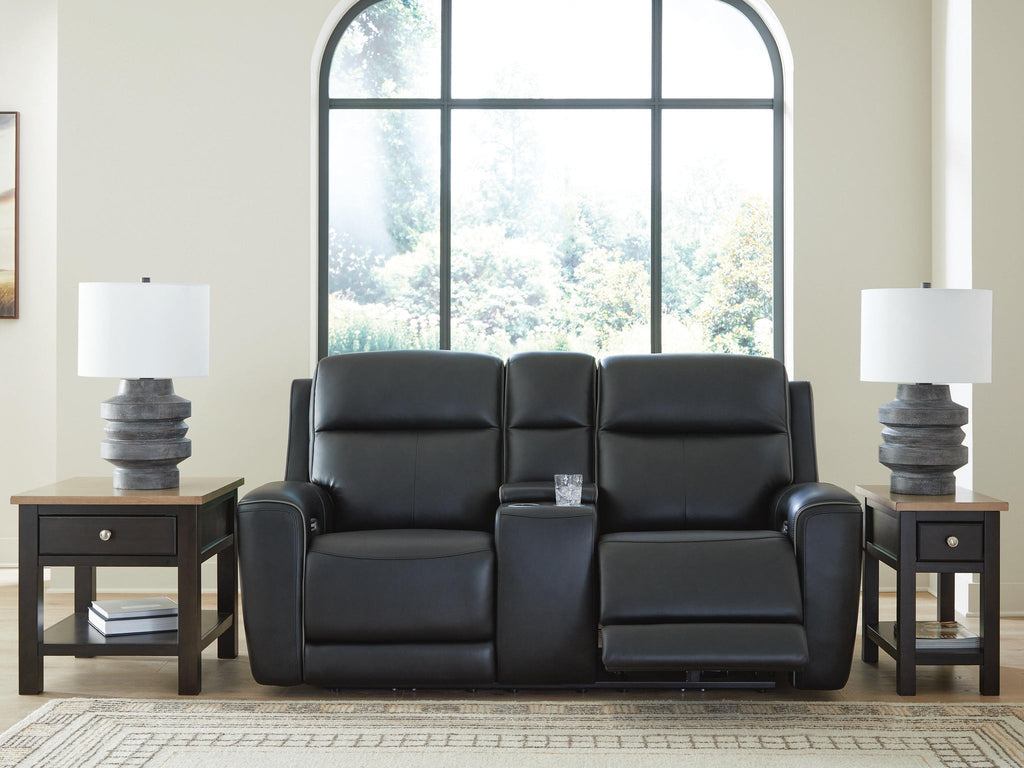 5Z-Comfort Power Reclining Loveseat with Console (Black/Gray)