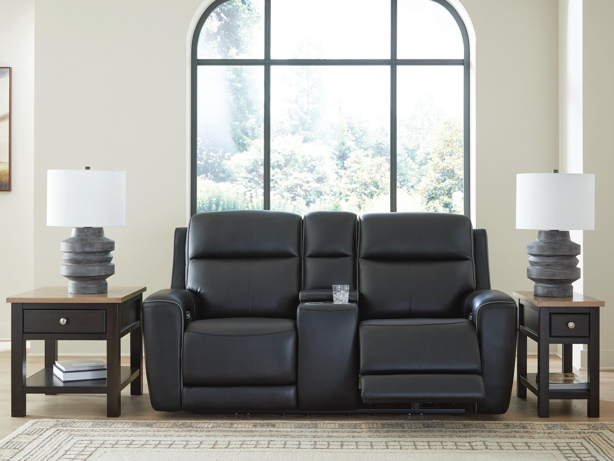 5Z-Comfort Power Reclining Loveseat with Console (Black/Gray)