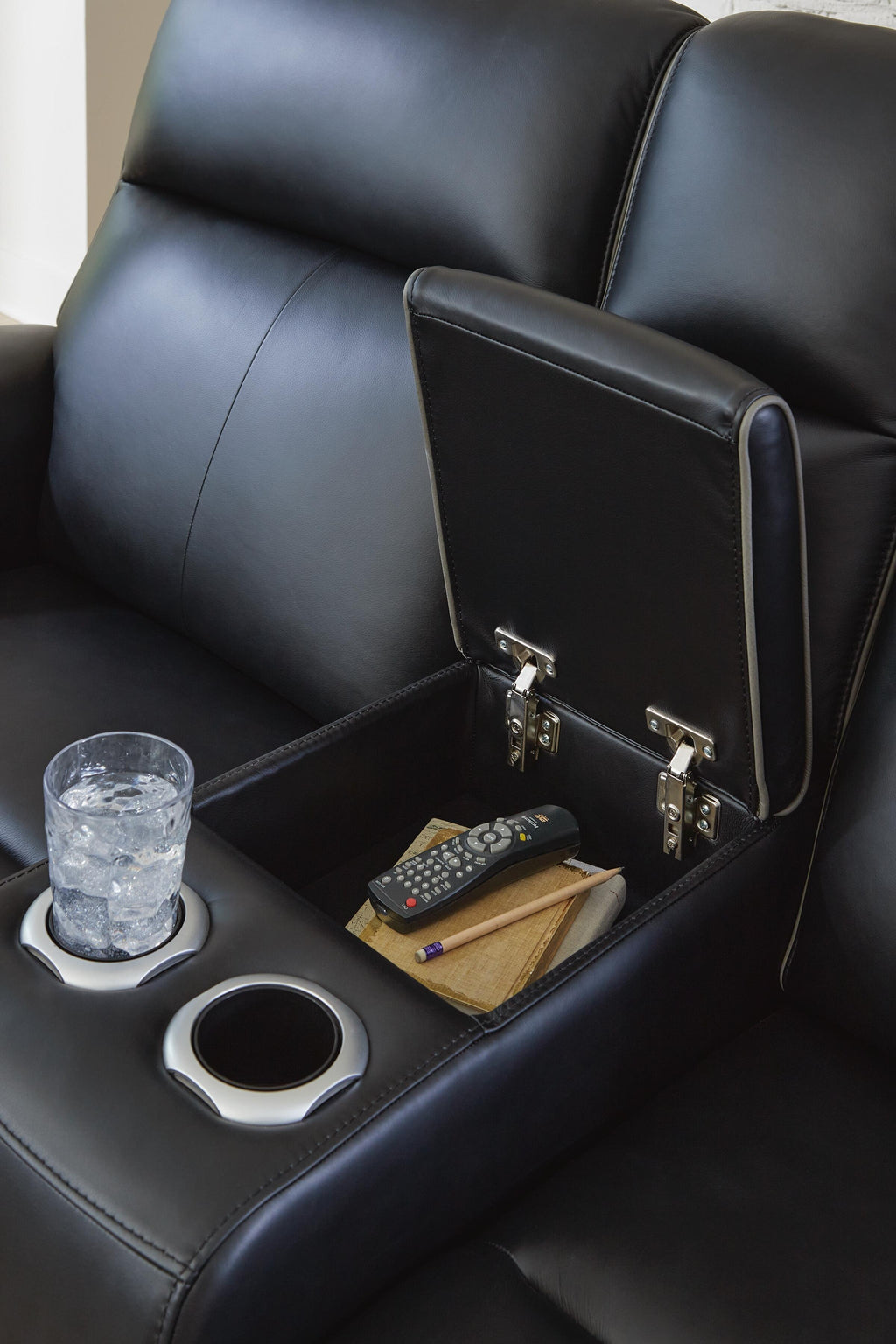5Z-Comfort Power Reclining Loveseat with Console (Black/Gray)